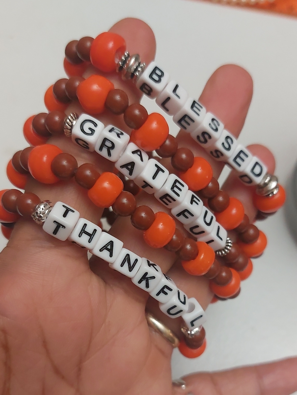 Thanksgiving Blessed Grateful Thankful Set Of 5 Beaded Stretch Bracelets